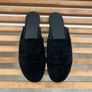 The Row Granpa Mules in Black Suede